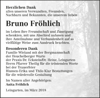 Traueranzeige von Bruno Fröhlich 