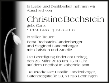 Traueranzeige von Christine Bechstein 