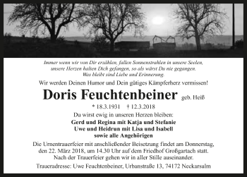 Traueranzeige von Doris Feuchtenbeiner 