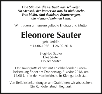 Traueranzeige von Eleonore Sauter 