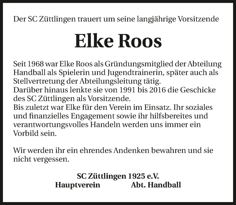  Traueranzeige für Elke Roos vom 05.03.2018 aus 
