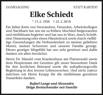 Traueranzeige von Elke Schiedt 