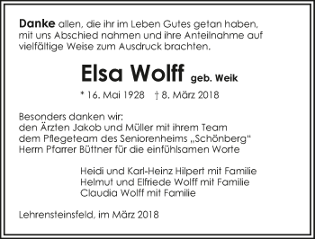 Traueranzeige von Elsa Wolff 