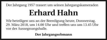 Traueranzeige von Erhard Hahn 