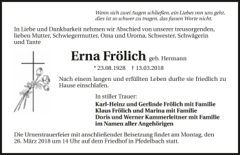 Traueranzeige von Erna Frölich 