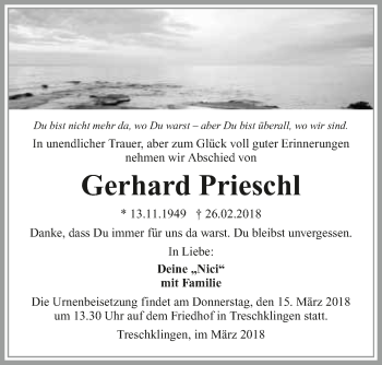 Traueranzeige von Gerhard Prieschl 