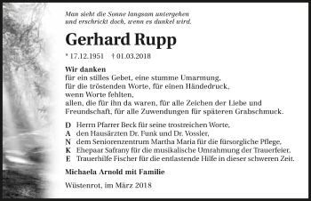 Traueranzeige von Gerhard Rupp 