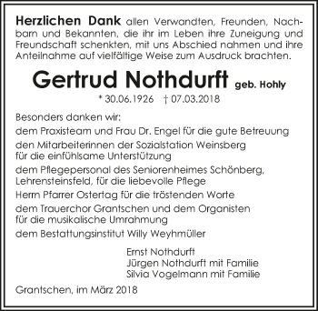 Traueranzeige von Gertrud Nothdurft 