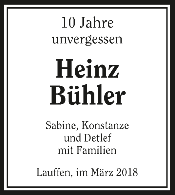 Traueranzeige von Heinz Bühler 