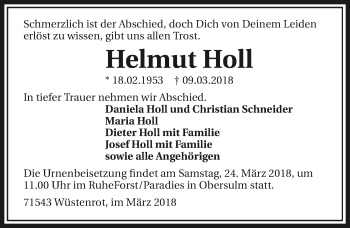 Traueranzeige von Helmut Holl 