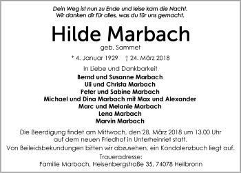 Traueranzeige von Hilde Marbach 