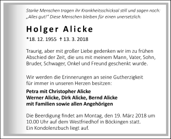 Traueranzeige von Holger Alicke 