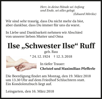 Traueranzeige von Ilse Ruff 