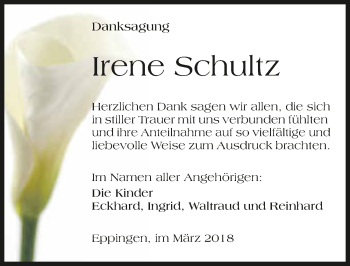 Traueranzeige von Irene Schultz 