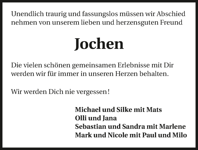  Traueranzeige für Jochen Beck vom 13.03.2018 aus 