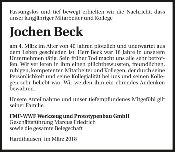 Traueranzeige von Jochen Beck 