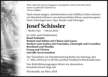 Traueranzeige von Josef Schissler 