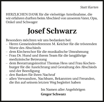 Traueranzeige von Josef Schwarz 