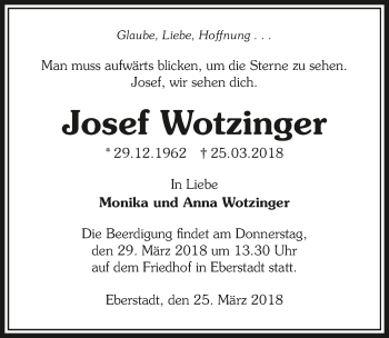 Traueranzeige von Josef Wotzinger 