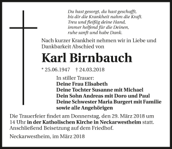 Traueranzeige von Karl Birnbauch 
