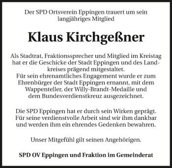 Traueranzeige von Klaus Kirchgeßner 