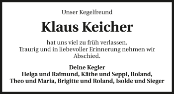 Traueranzeige von Klaus Wilhelm Keicher 