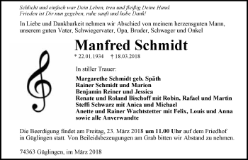 Traueranzeige von Manfred Schmidt 