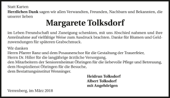 Traueranzeige von Margarete Tolksdorf 