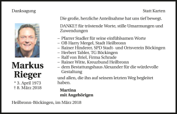 Traueranzeige von Markus Rieger 