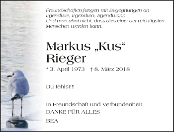 Traueranzeige von Markus Rieger 