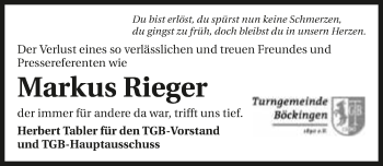 Traueranzeige von Markus Rieger 