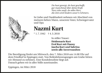 Traueranzeige von Nazmi Kurt 