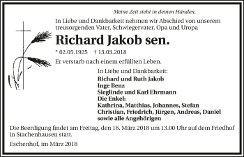 Traueranzeige von Richard Jakob  