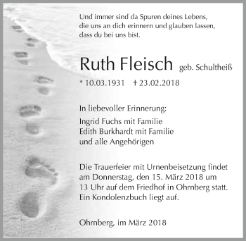 Traueranzeige von Ruth Fleisch 