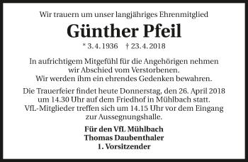 Traueranzeige von Günther Pfeil 