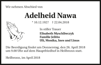 Traueranzeige von Adelheid Nawa 