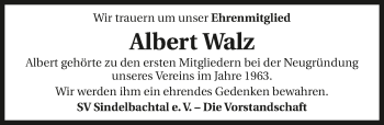 Traueranzeige von Albert Walz 