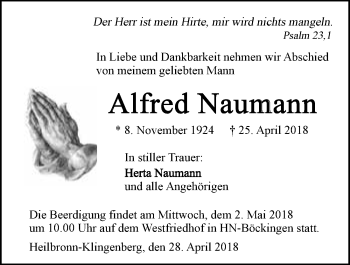 Traueranzeige von Alfred Naumann 