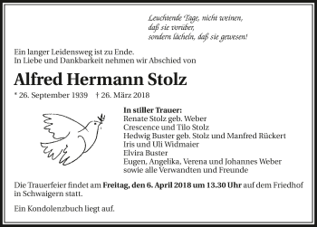 Traueranzeige von Alfred Hermann Stolz 