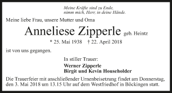 Traueranzeige von Anneliese Zipperle 