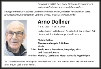 Traueranzeige von Arno Dollner 