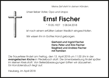 Traueranzeige von Ernst Fischer 