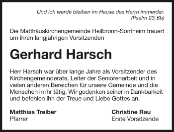 Traueranzeige von Gerhard Harsch 