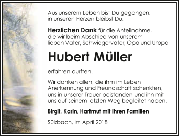 Traueranzeige von Hubert Müller 