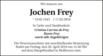 Traueranzeige von Jochen Frey 