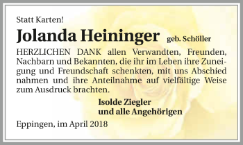 Traueranzeige von Jolanda Heininger 