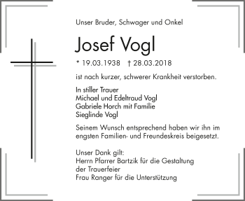 Traueranzeige von Josef Vogl 