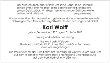 Traueranzeige von Karl Wolff 
