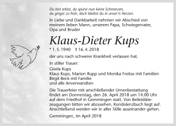 Traueranzeige von Klaus-Dieter Kups 