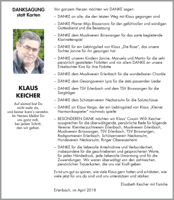 Traueranzeige von Klaus Keicher 